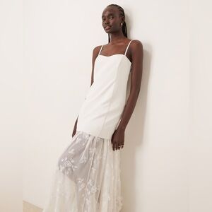 NWT Abercrombie & Fitch White mini dress with Sheer embroidered maxi skirt